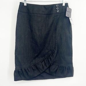 Classiques Basketweave Pencil Skirt with Ruffle Trim Black size 4 NWT